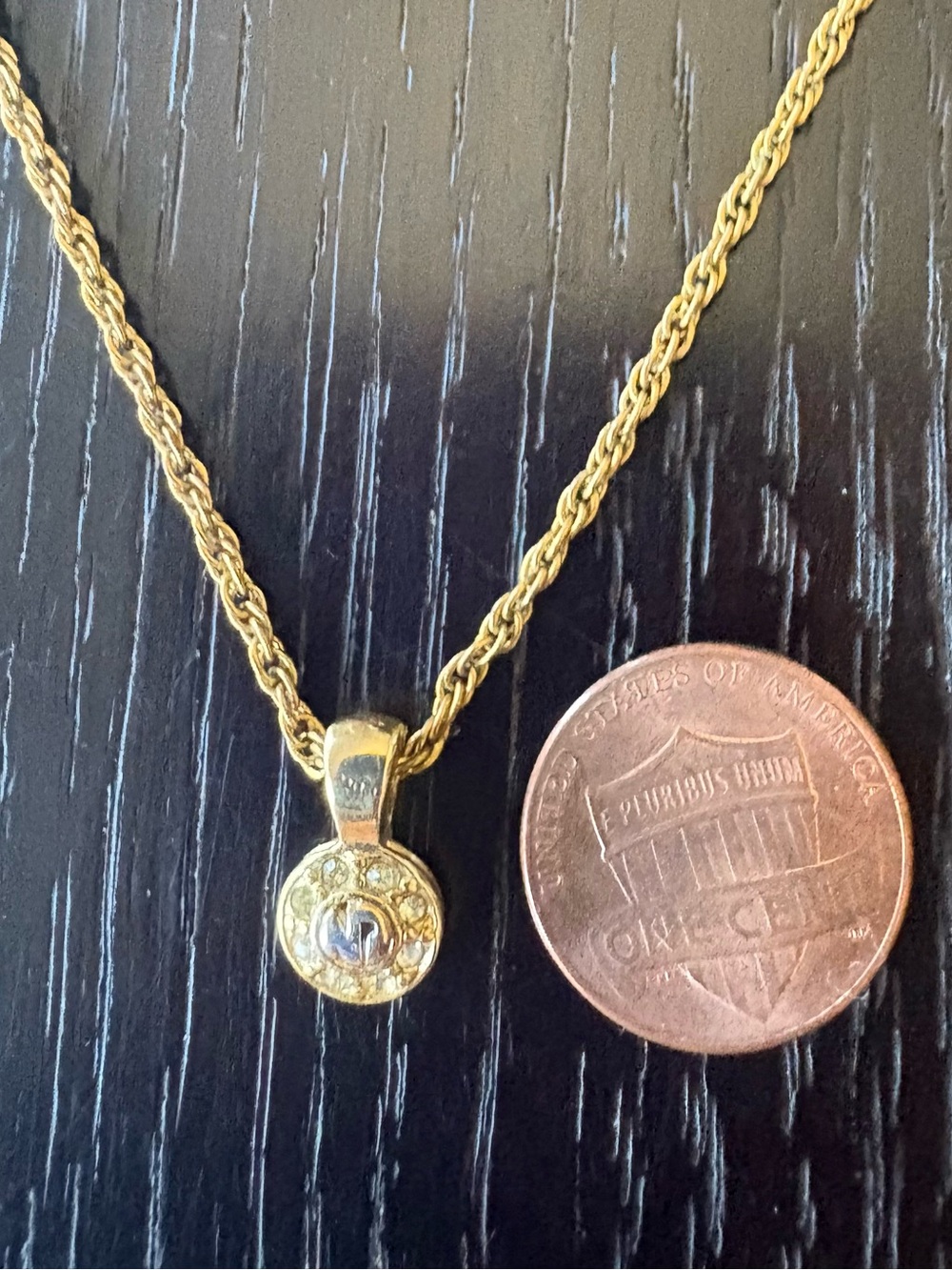 Nina Ricci Vintage Gold-Plated Necklace with Mini Round Crystal Pendant - Picture 3 of 5